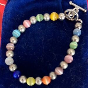 Cat eye sterling Beaded Bracelet with Silver Accents